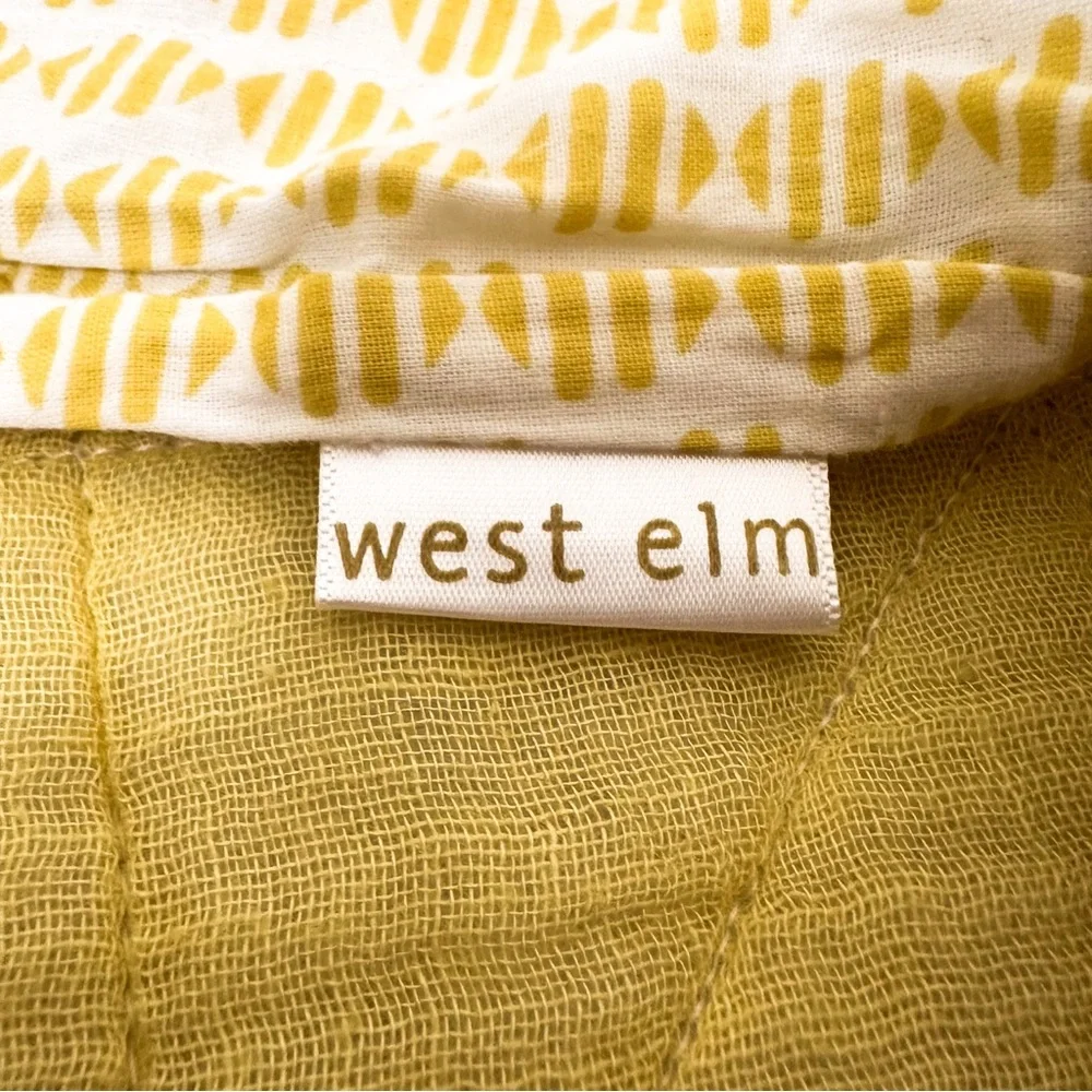 West Elm Two Euro Pillow Shams Quilted Square Horseradish Yellow Green — 26”x26”
